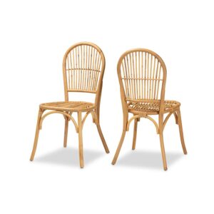 bali & pari Wina Modern Bohemian Natural Brown Rattan 2-Piece Dining Chair Set