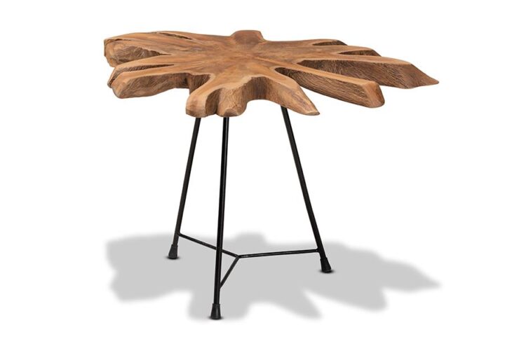 Black End Table with Teak Tree Trunk Tabletop