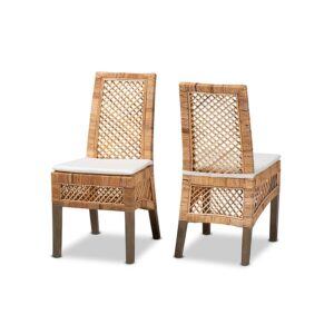 bali & pari Argos Modern Bohemian  Natural Brown Rattan 2-Piece Dining Chair Set