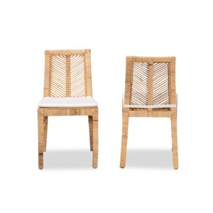 bali & pari Suci Modern Bohemian Natural Brown Rattan 2-Piece Dining Chair Set