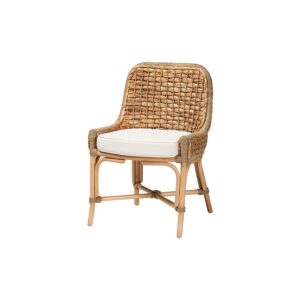 Bohemian Natural Brown Woven Rattan Dining Side Chair With Cushion