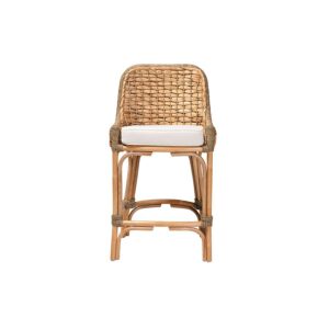 Bohemian Natural Brown Woven Rattan Counter Stool with Cushion