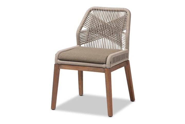 Jennifer Mid-Century Transitional Grey Woven Rope Mahogany Dining Side Chair
