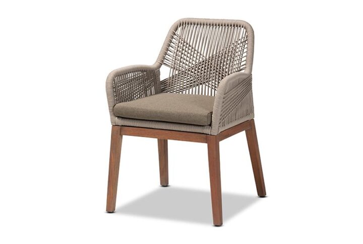 ennifer Mid-Century Transitional Grey Woven Rope Mahogany Dining Arm Chair