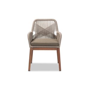 ennifer Mid-Century Transitional Grey Woven Rope Mahogany Dining Arm Chair