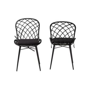 Bohemian Black Finished Rattan and Metal 2-Piece Dining Chair Set