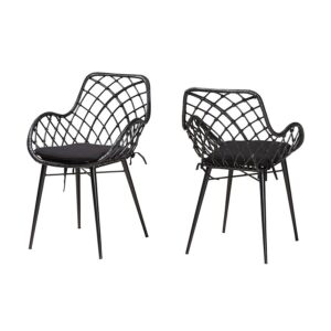 Bohemian Black Finished Rattan and Metal 2-Piece Dining Chair Set