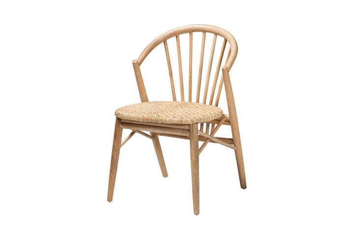 Natural Brown Finished Wood and Rattan Dining Chair