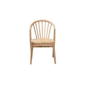 Natural Brown Finished Wood and Rattan Dining Chair