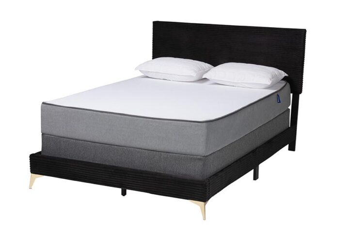 Black Velvet and Gold Metal Queen Size Panel Bed