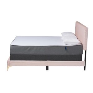 Light Pink Velvet and Gold Metal Queen Size Panel Bed