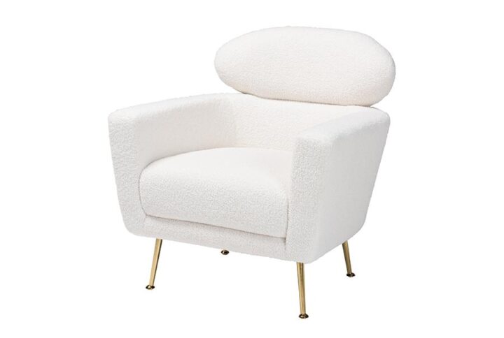 Ivory Boucle Upholstered and Gold Metal Armchair