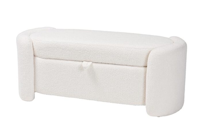 Oakes Modern and Contemporary Ivory Boucle Upholstered Storage Bench