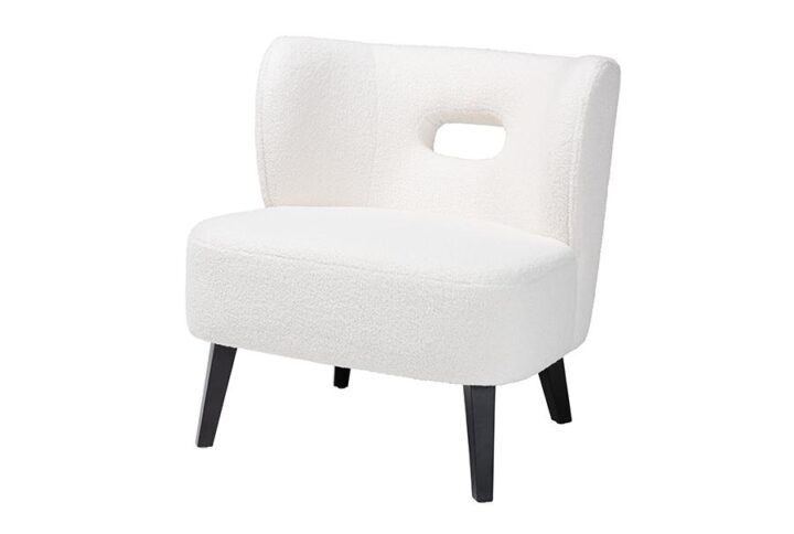Ivory Boucle Upholstered and Black Finished Wood Accent Chair