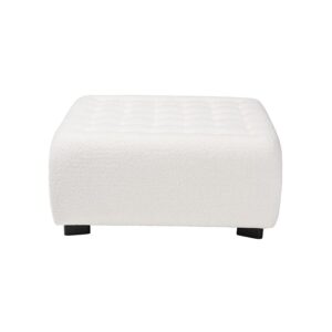 Ivory Boucle Upholstered and Black Finished Wood Square Ottoman