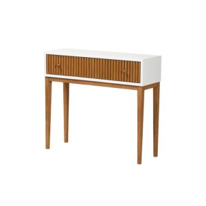 Two-Tone Natural Brown and White Bayur Wood 1-Drawer Console Table