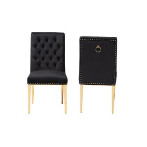 Glam and Luxe Black Velvet Fabric and Gold Metal 2-Piece Dining Chair Set