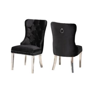 Glam and Luxe Black Velvet Fabric and Silver Metal 2-Piece Dining Chair Set