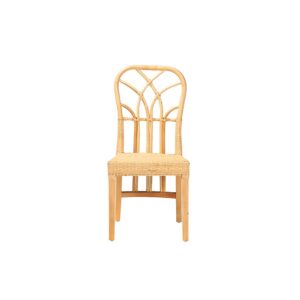 Bohemian Oak Brown Finished Mahogany Wood and Natural Rattan Dining Chair