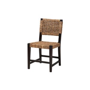 Bohemian Dark Brown Mahogany Wood and Seagrass Dining Chair
