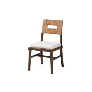 Bohemian Dark Brown Finished Mahogany Wood and Natural Rattan Dining Chair