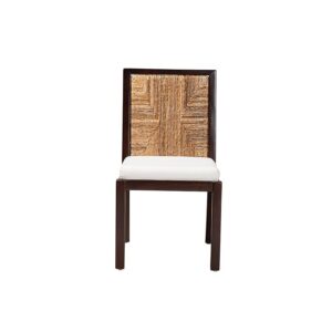 Bohemian Dark Brown Mahogany Wood and Natural Seagrass Dining Side Chair