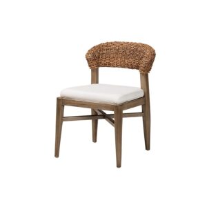 Bohemian Walnut Brown Finished Mahogany Wood and Natural Rattan Dining Chair