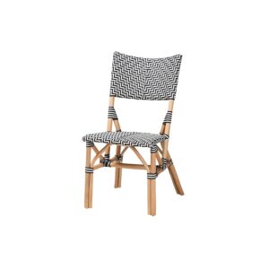 French Black and White Weaving and Natural Rattan Bistro Chair
