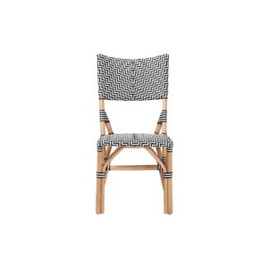 French Black and White Weaving and Natural Rattan Bistro Chair
