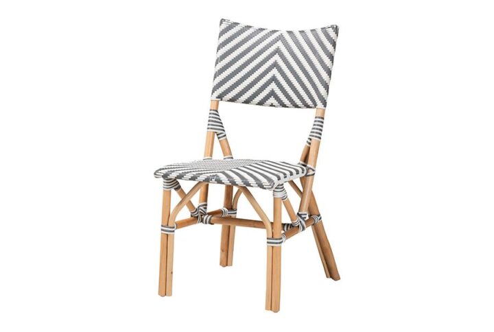 French Grey and White Weaving and Natural Rattan Bistro Chair