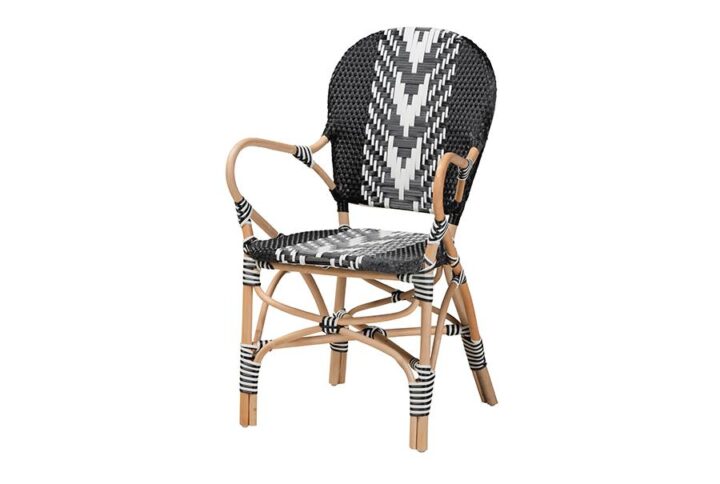 French Two-Tone Black and White Weaving and Natural Rattan Indoor Dining Chair