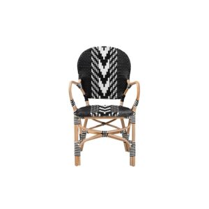 French Two-Tone Black and White Weaving and Natural Rattan Indoor Dining Chair
