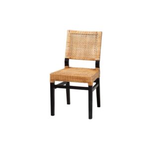 Bohemian Natural Brown Rattan and Espresso Brown Mahogany Wood Dining Chair