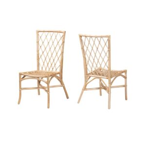 bali & pari Doria Modern Bohemian Natural Brown Rattan 2-Piece Dining Chair Set