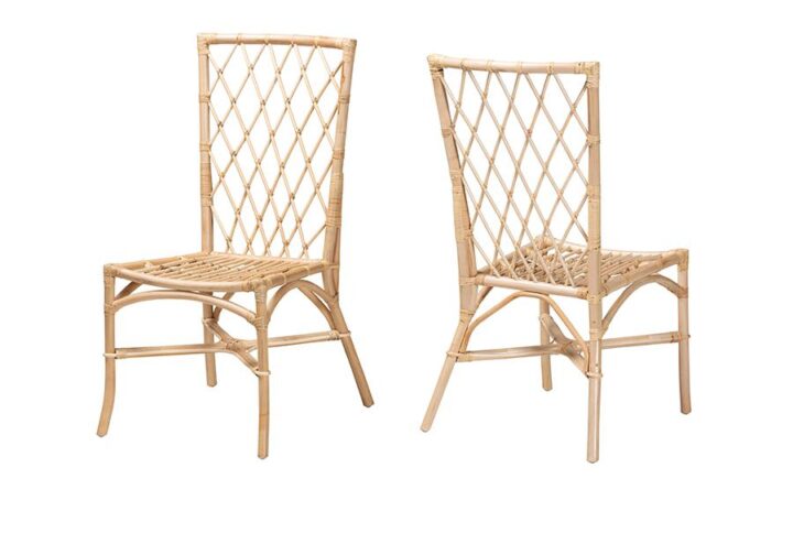 bali & pari Doria Modern Bohemian Natural Brown Rattan 2-Piece Dining Chair Set