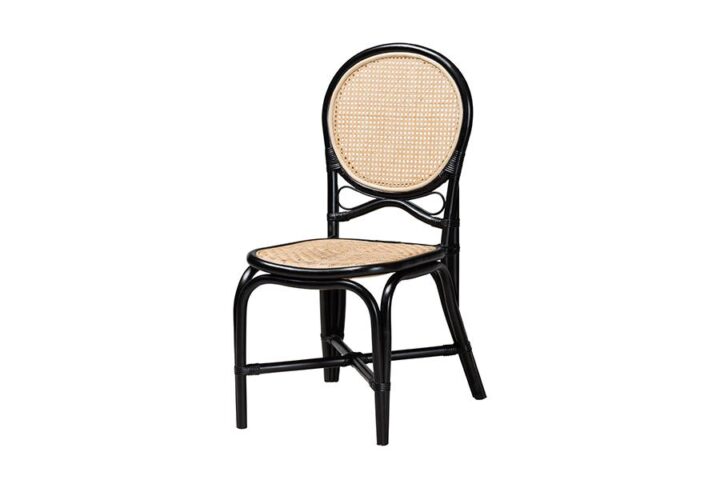 Two-Tone Black and Natural Brown Rattan Dining Chair