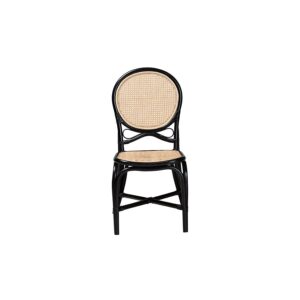Two-Tone Black and Natural Brown Rattan Dining Chair