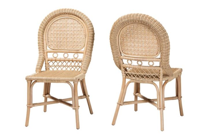 bali & pari Jelita Modern Bohemian Natural Brown Rattan 2-Piece Dining Chair Set