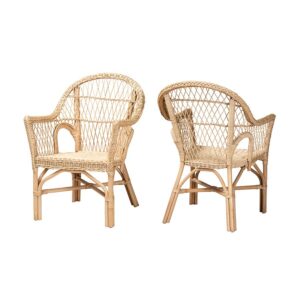bali & pari Zara Modern Bohemian Natural Rattan 2-Piece Accent Chair Set