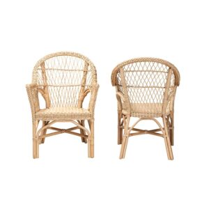bali & pari Zara Modern Bohemian Natural Rattan 2-Piece Accent Chair Set