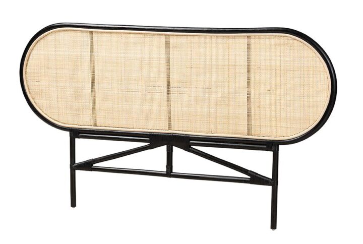 Bohemian Two-Tone Black and Natural Brown Rattan Queen Size Standalone Headboard