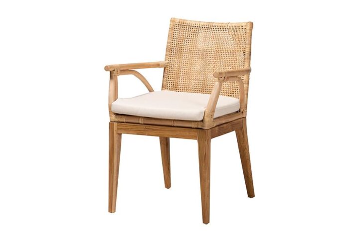 Bohemian Natural Brown Finished Teak Wood and Rattan 2-Piece Dining Chair Set