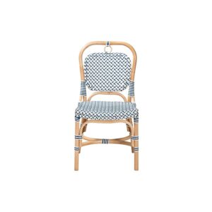French Blue and White Weaving Natural Rattan Bistro Chair
