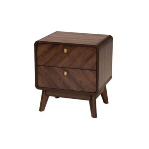 Markell Mid-Century Transitional Walnut Brown Finished Wood 2-Drawer Nightstand
