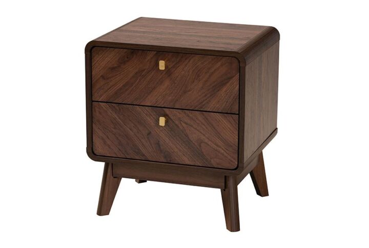Markell Mid-Century Transitional Walnut Brown Finished Wood 2-Drawer Nightstand