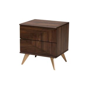 Transitional Walnut Brown Finished Wood 2-Drawer Nightstand