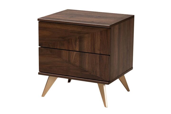 Transitional Walnut Brown Finished Wood 2-Drawer Nightstand