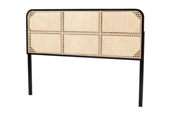 Lainer Modern Bohemian Black Finished Bayur Wood and Natural Bamboo Headboard