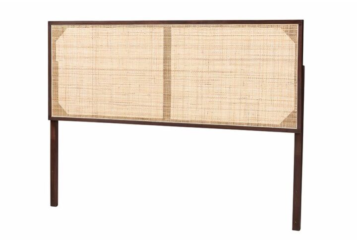Bohemian Dark Brown Finished Bayur Wood and Natural Rattan Queen Size Headboard