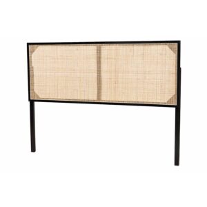 Bohemian Black Finished Bayur Wood and Natural Rattan Queen Size Headboard